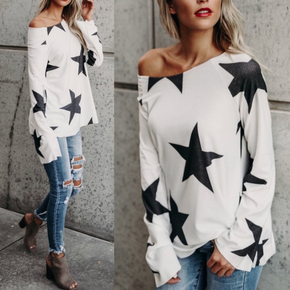 Last One Size L Off Shoulder Star Top - Picture 2 of 3